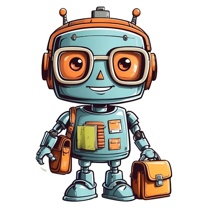 Kleiner Roboter mit Schultasche erster Schultag