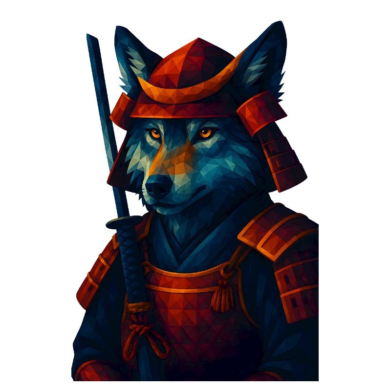 WPAP Style Animal - Samurai Wolf Ancient Armor