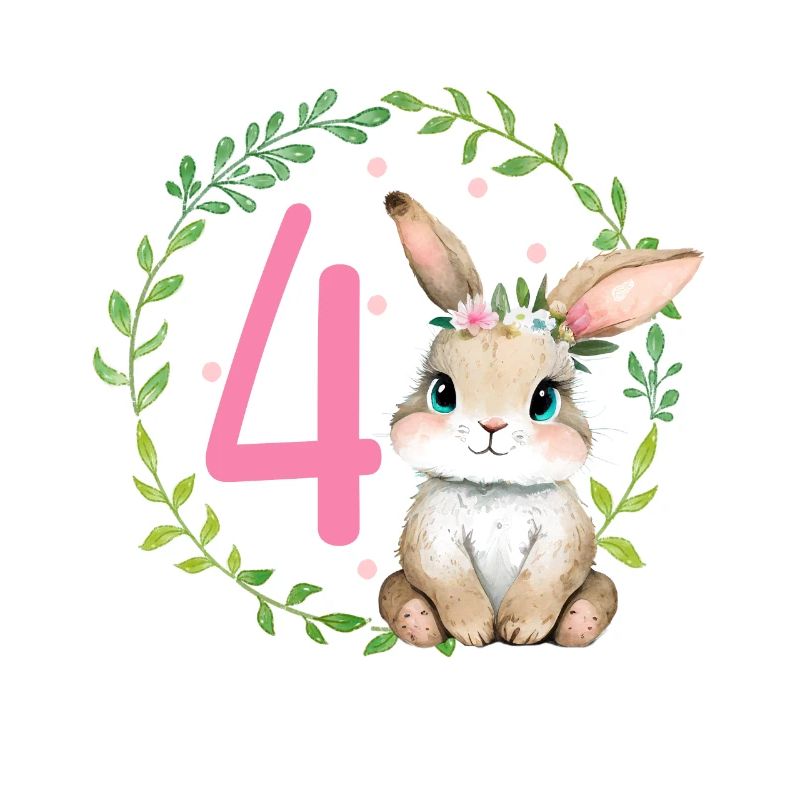 Geburtstag 4 Hase Waldtier Mädchen Vier 4 Jahre al