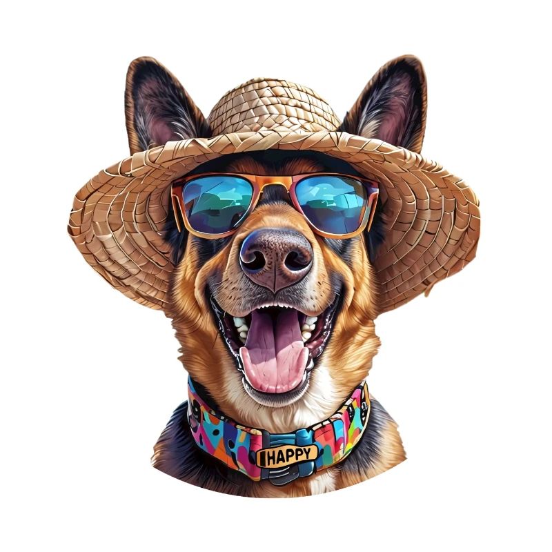 German Shepherd with Straw Hat & Sunglasses