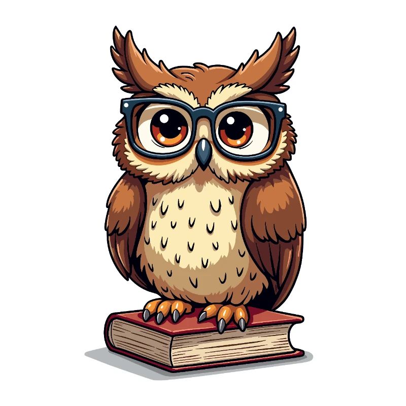 Süße Eule mit Brille auf Buch