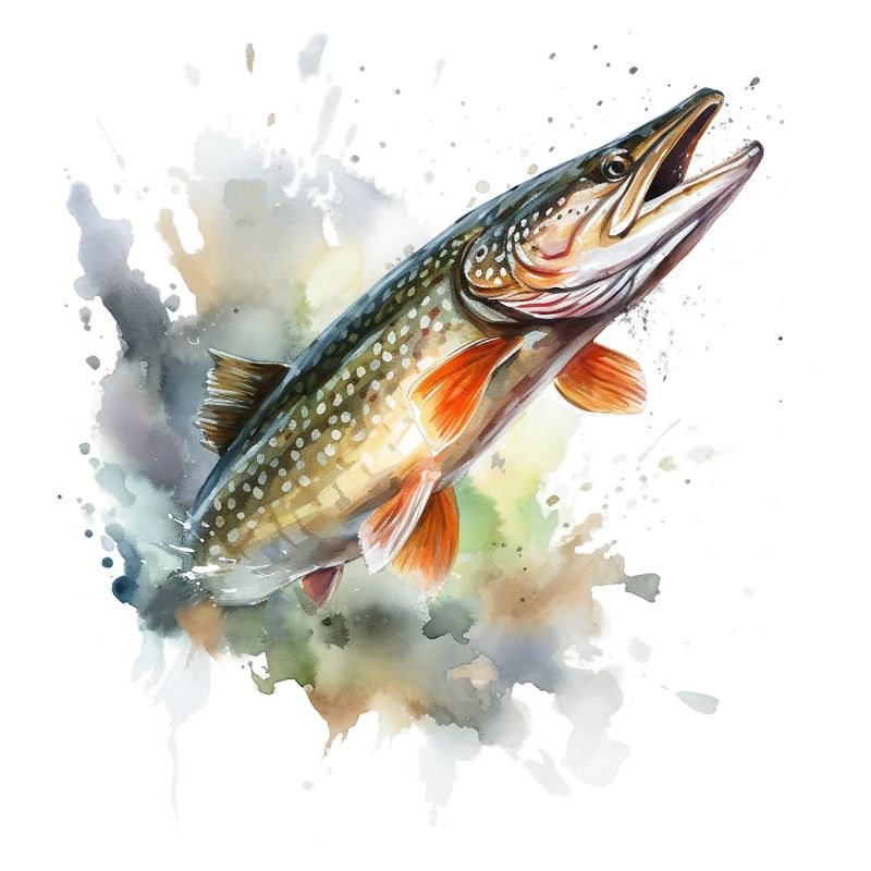 Springender Hecht Wasserfarbe
