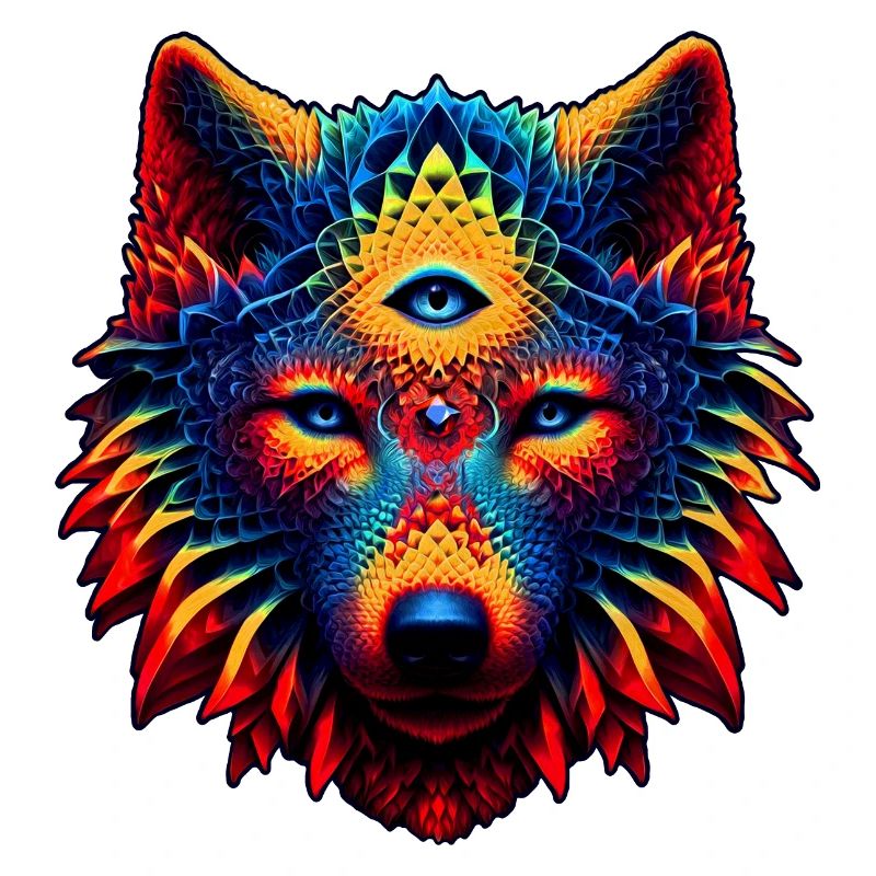 Fraktal Wolf Geist Tier Design Mystischer Wolf