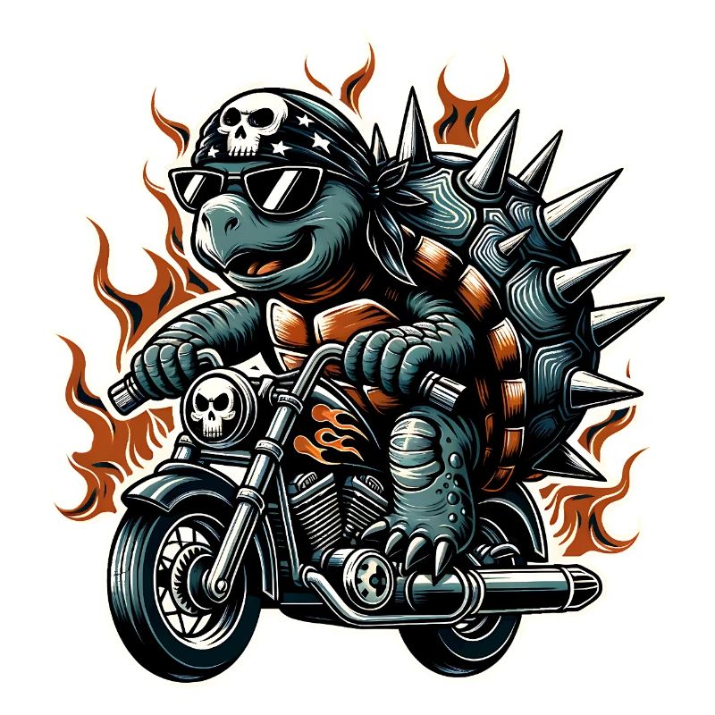 Turtle on motorcycle with flames