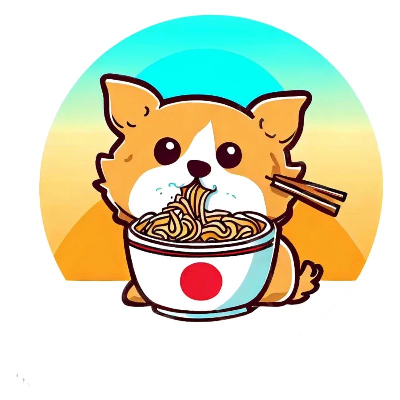 Dog eats ramen noodles