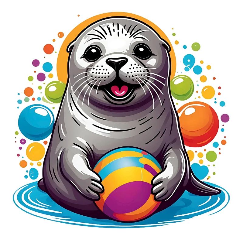 Sceau rieur phoque avec boule colorée