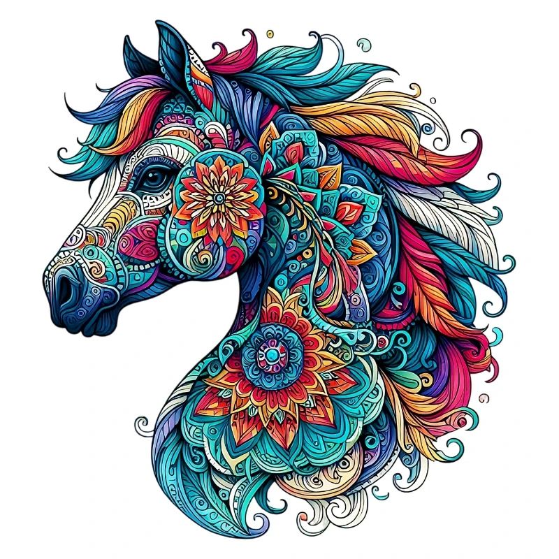 Cheval décoré de Mandalas