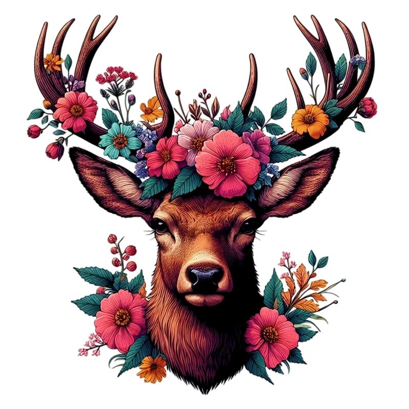 Cerf avec des fleurs