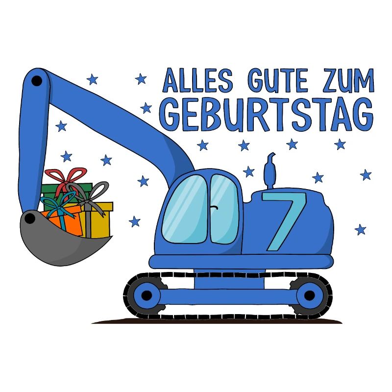 Bagger Kinder 7. Geburtstag Alles Gute Blau