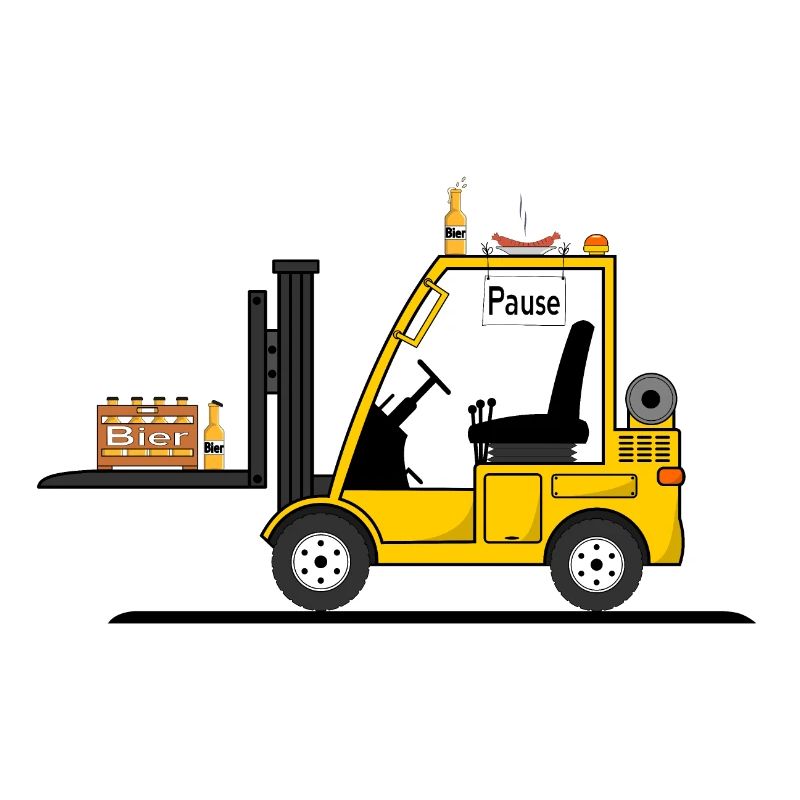 Staplerfahrer mit Bier und Wurst