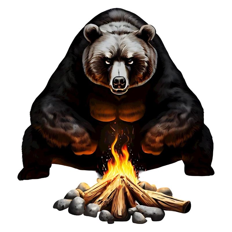 Cozy bear at the campfire