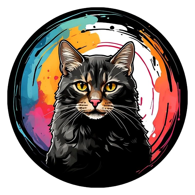 Portrait de chat mignon en technique d'aquarelle dans un cercle