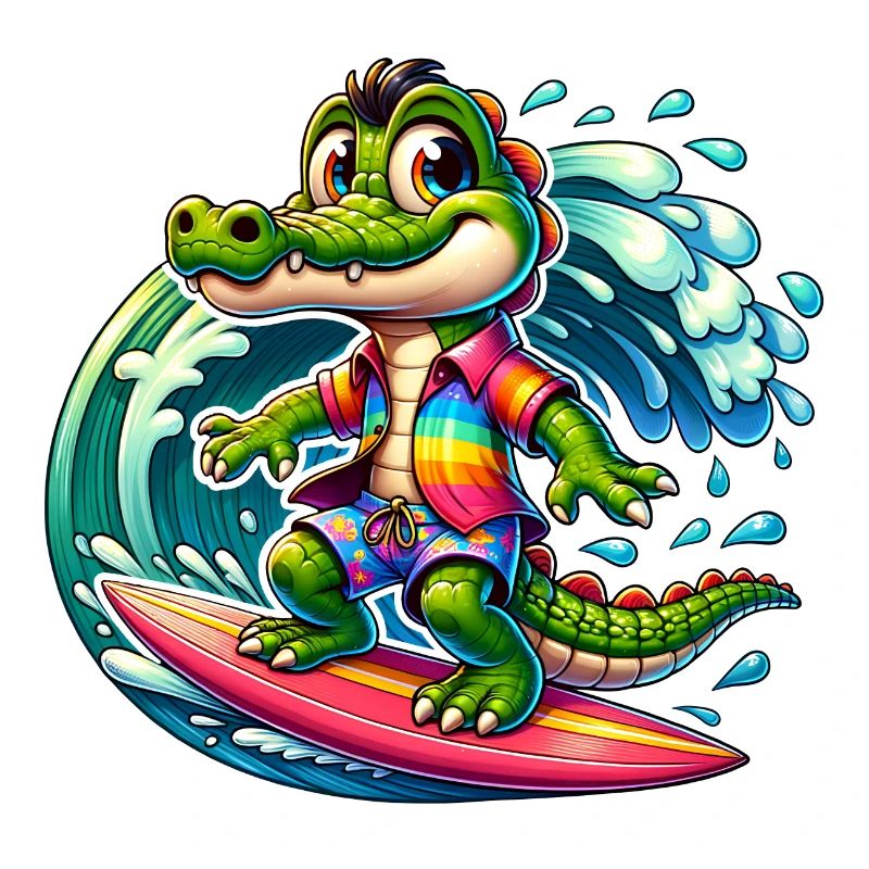 Crocodile sur planche de surf drôle de crocodile surfeur