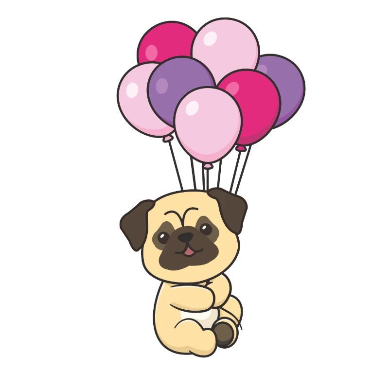 Mops mit Luftballons zum Geburtstag süße Hunde