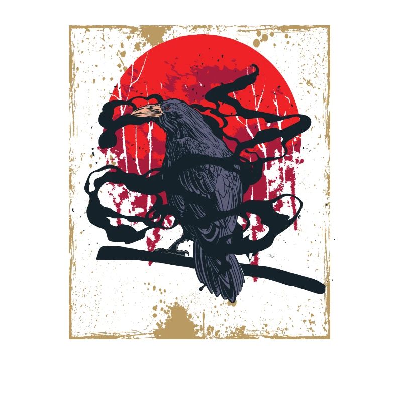 Gothic Skull-Red Moon-Black Crow