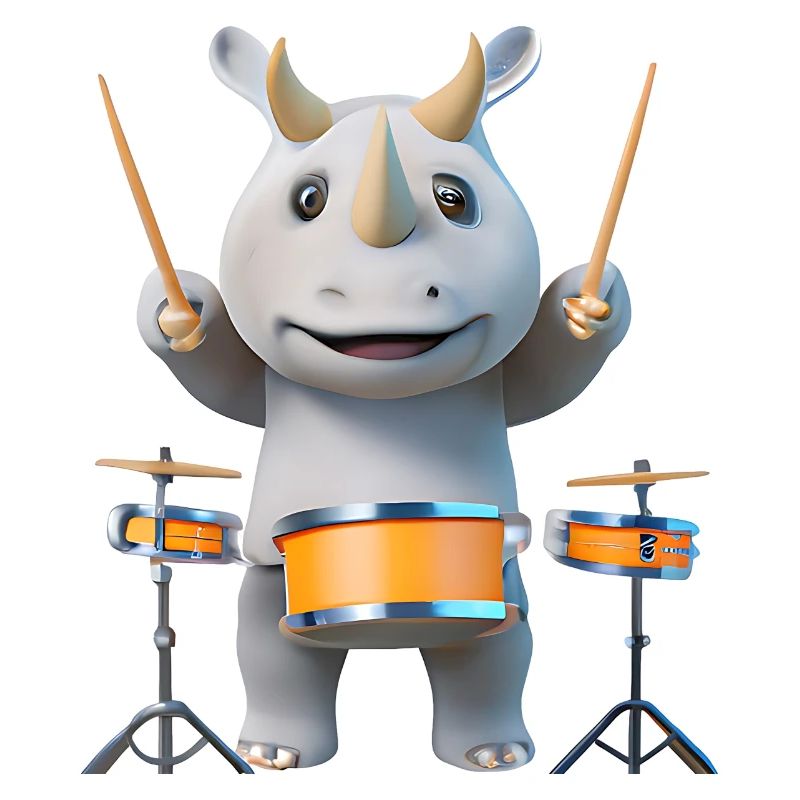 Drum-playing rhinoceros