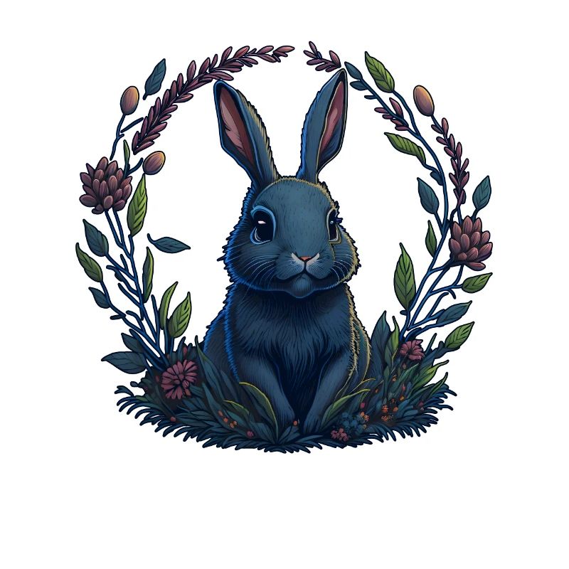 Rabbit with Easter eggs & spring flowers Easter