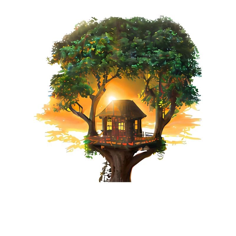 Coucher de soleil dans la cabane dans les arbres