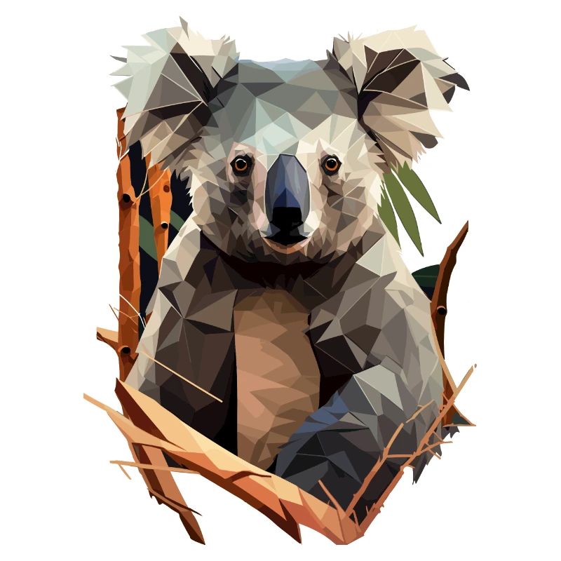 cute koala with eucalyptus in polygon style
