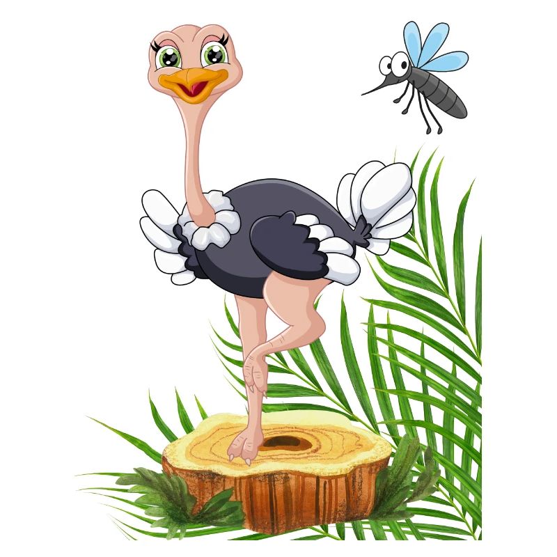 Whimsical Stork with Fly and Nature Elements