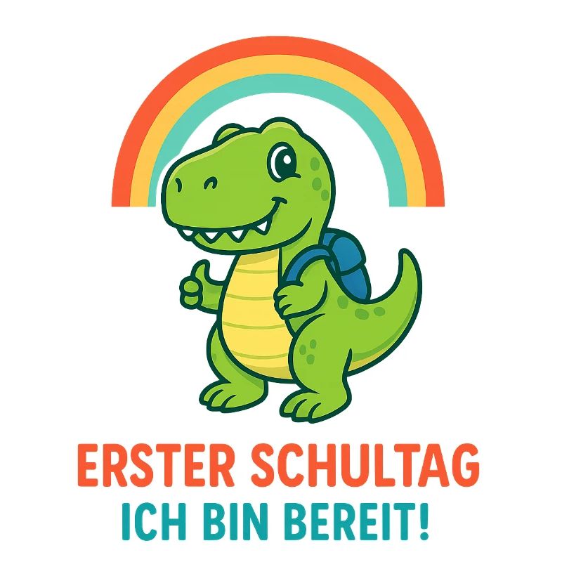 Erster Schultag | Dino mit Ranzen & Regenbogen