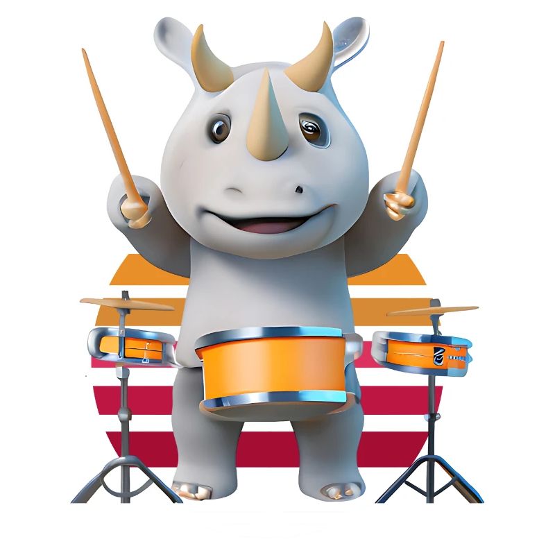 Drum-playing rhinoceros