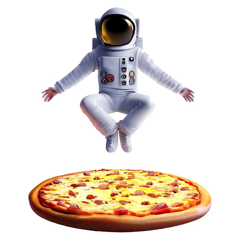 Hovering astronaut over pizza