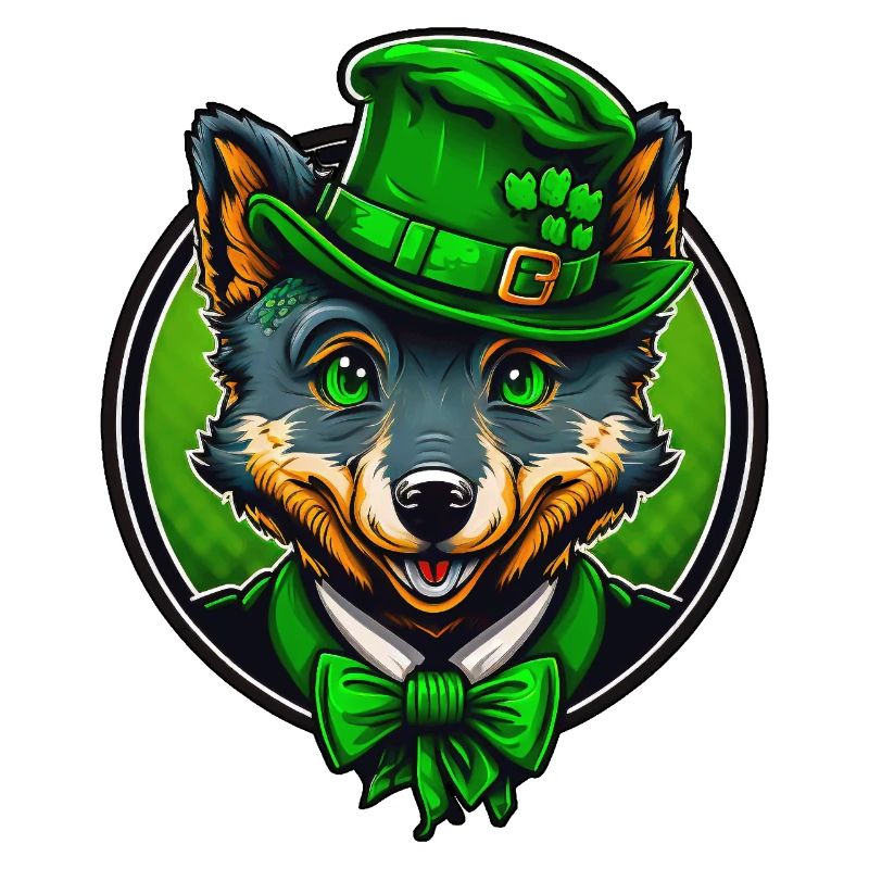 Cute Wolf St. Patrick's Day Hat with Green Eyes