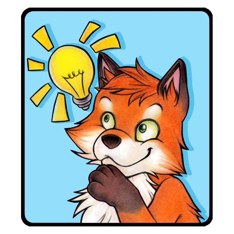 Witziger Comic Fuchs mit Idee & vermitzten Grinsen