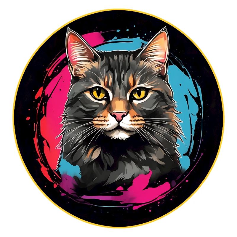 Portrait de chat mignon en technique d'aquarelle dans un cercle