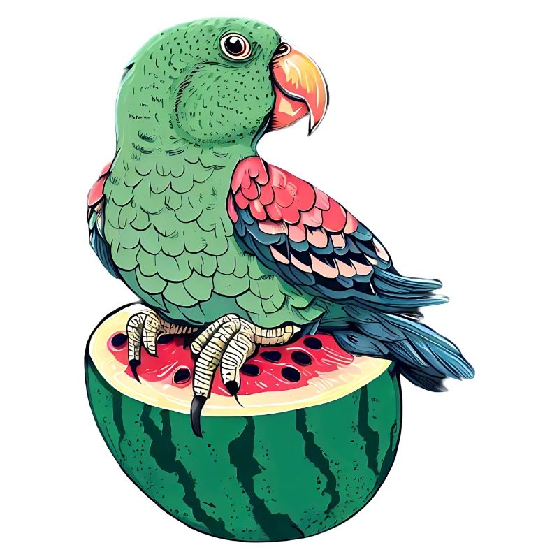 Perroquet rare sur pastèque