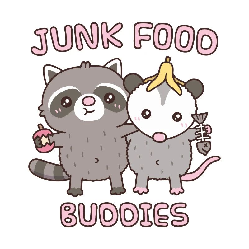 Copains mignons de malbouffe de raton laveur et d’opossum