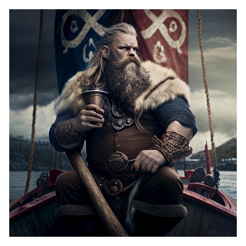 Vikings avec une cruche d’hydromel sur son navire