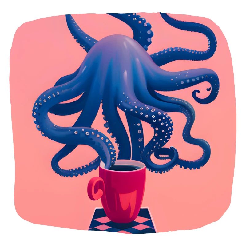 Blauer Oktopus mit Kaffee