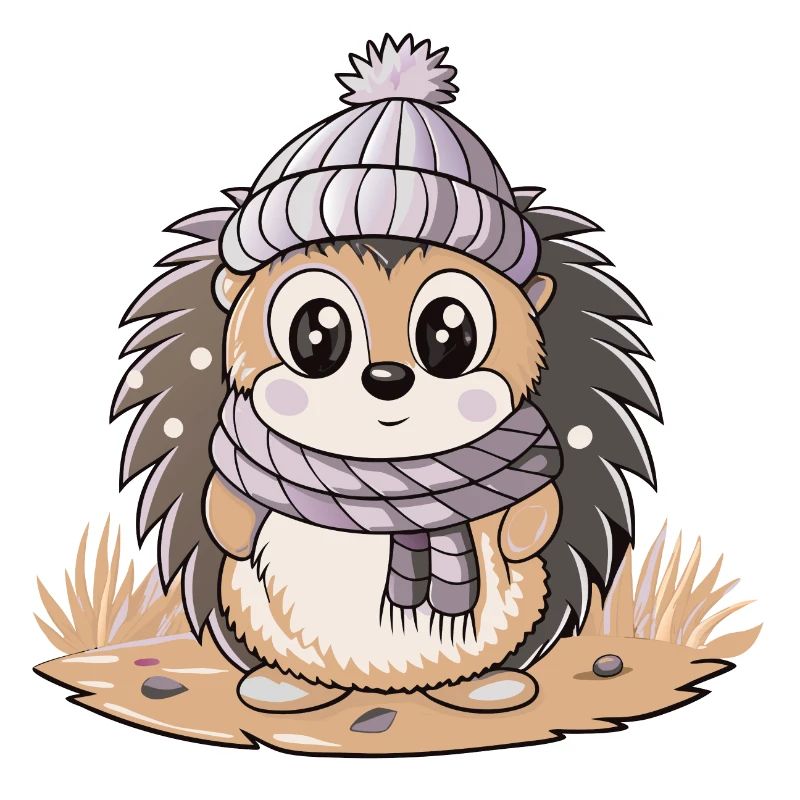 Hérisson mignon avec écharpe et chapeau à pompon.