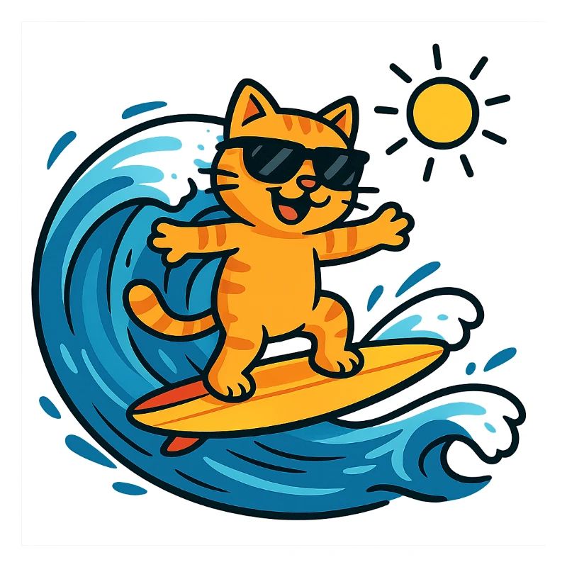 Chat surfeur soleil