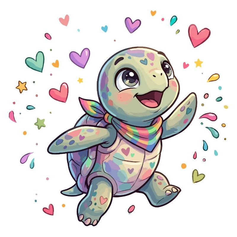 Regenbogen Turtle mit Herzmustern