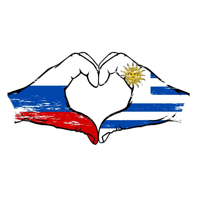 Russie Uruguay Drapeau Mains Coeur Forme Utilisé