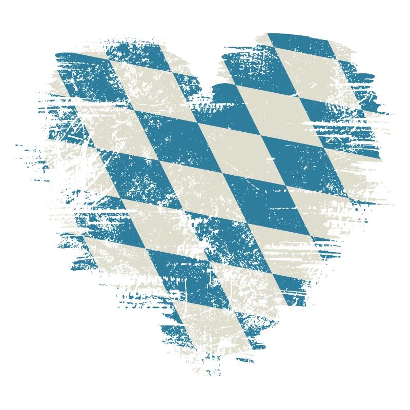 Retro Bavaria Heart with Blue White Diamond Pattern