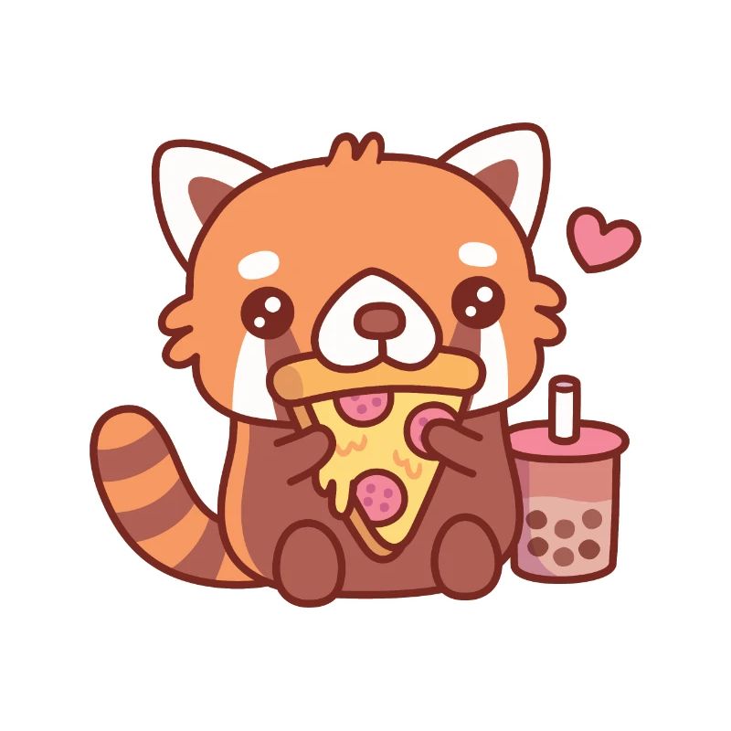 Mignon petit panda roux mangeant une pizza