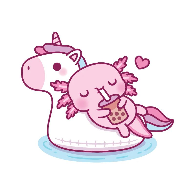 Cute Axolotl Chilling On Unicorn Pool Float Summer