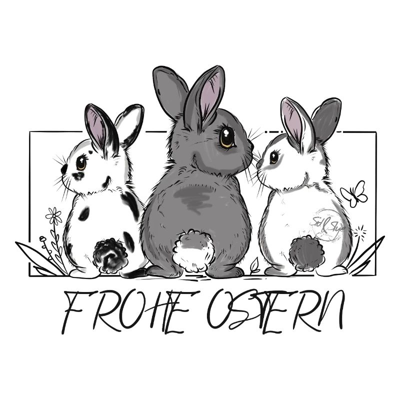Mignon bunny team avec lettrage Joyeuses Pâques