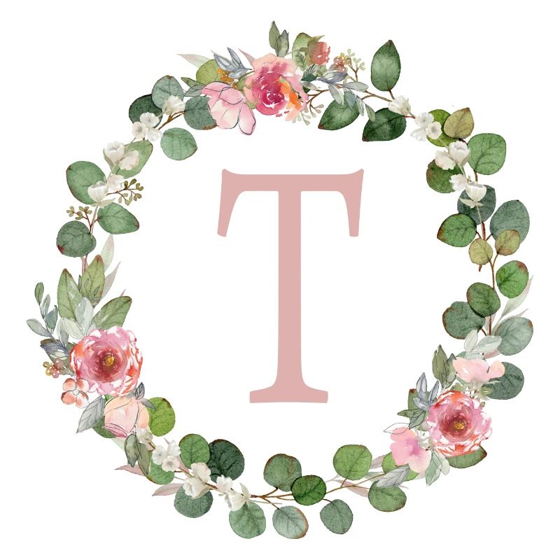 T Monogramme Eucalyptus Rose Couronne