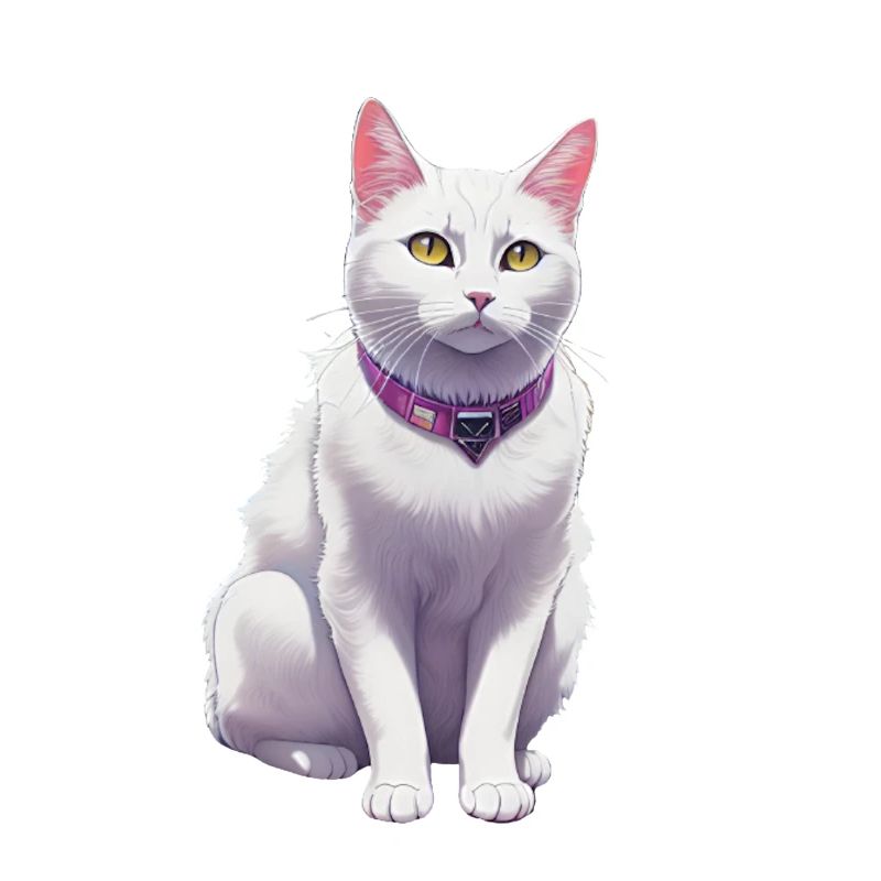 Chat blanc avec un collier violet
