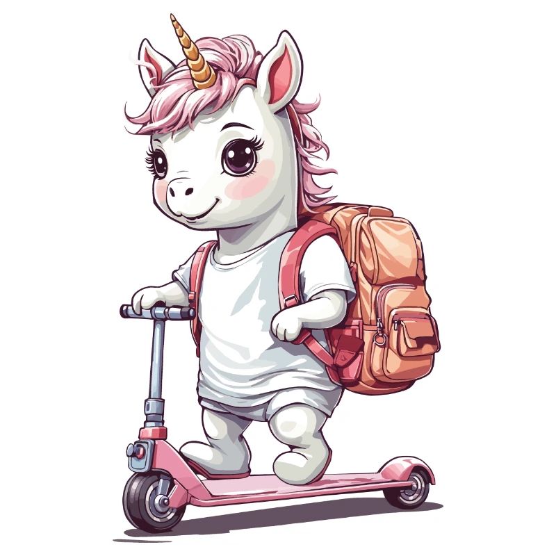 Étudiant licorne avec conception de scooter