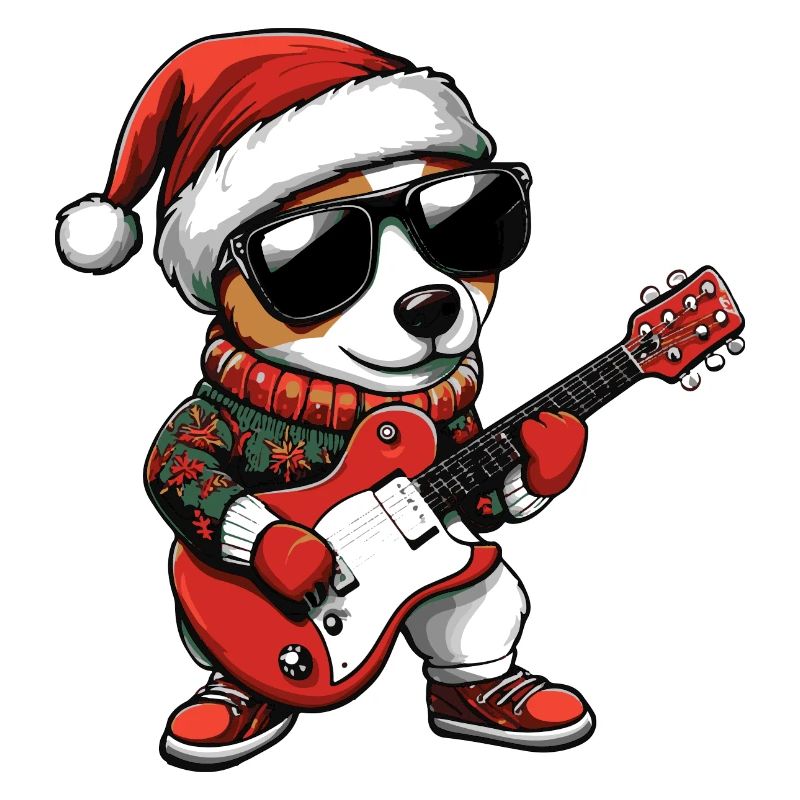 Jack Russel Terrier Chien Noël Rocker Gitarr