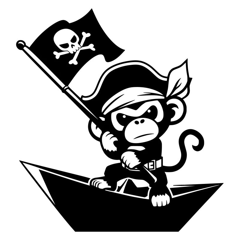 Pirate monkey in paper boat