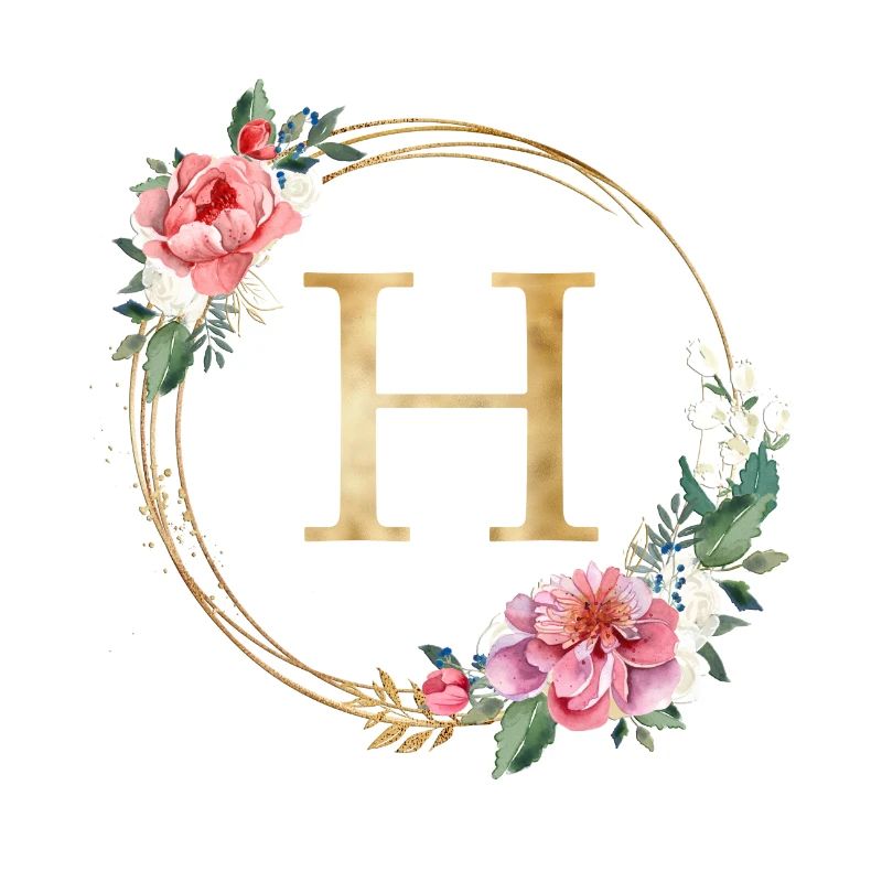 Customizable Monogram H Wreath Pink White
