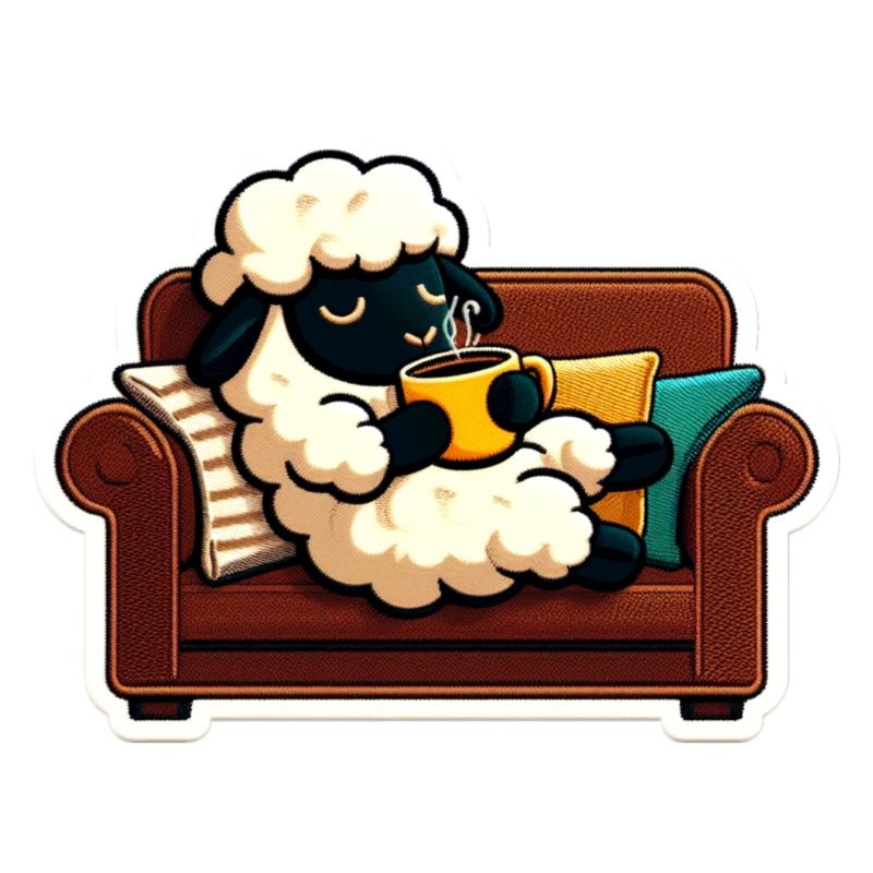 Sheep drinking coffee