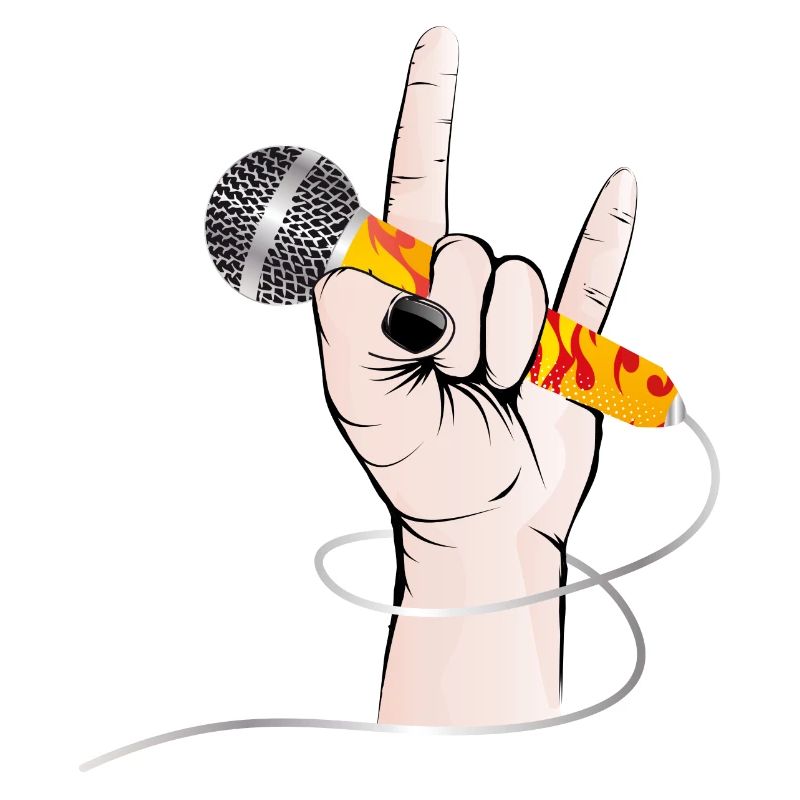 Hand eines Rock Sängers hält ein Gesangs Mikrofon